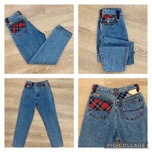 𝅺vintage Jordache Denim Jeans high rise plaid embroidered straight leg M…